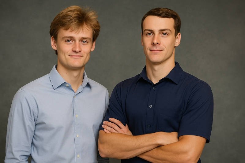 Professional team photo of Vancouver Vending owners David Franke and Ryan Snyder with smokey background